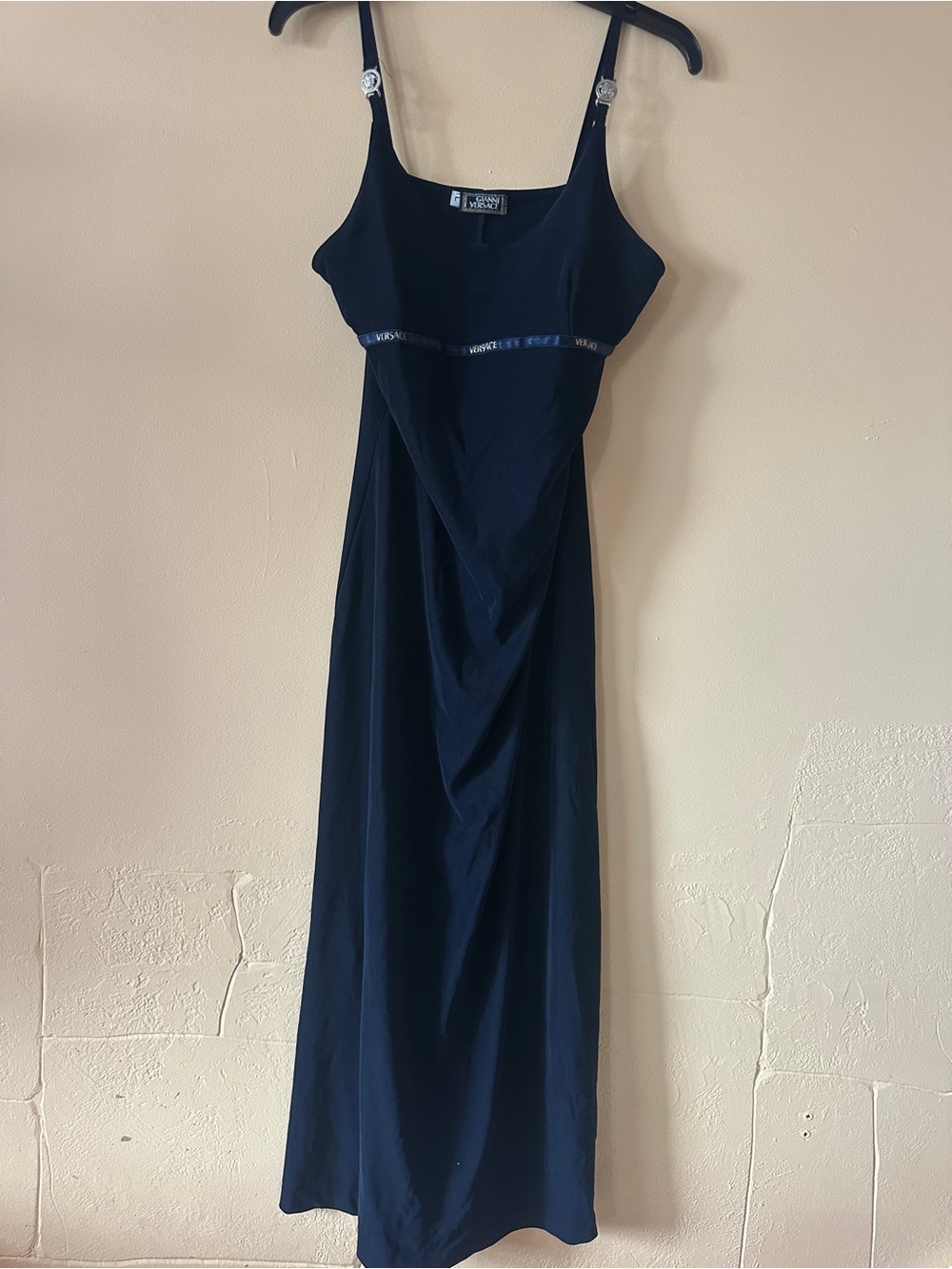 Vintage Gianni Versace Navy Slip Maxi Dress | Size Large